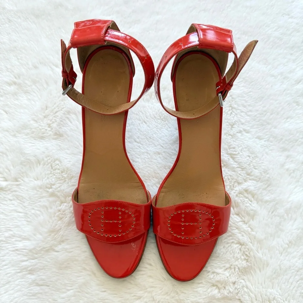 HERMES women patent leather platform sandals size 38 EU Authentic Retail 1100$